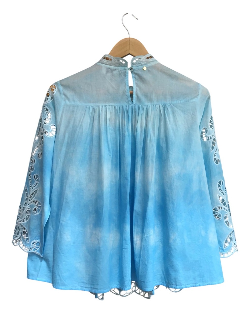 Anthropologie Harlyn Boho Embroidered Hollow Lace Tie Dye Blouse NEW - Picture 2 of 9